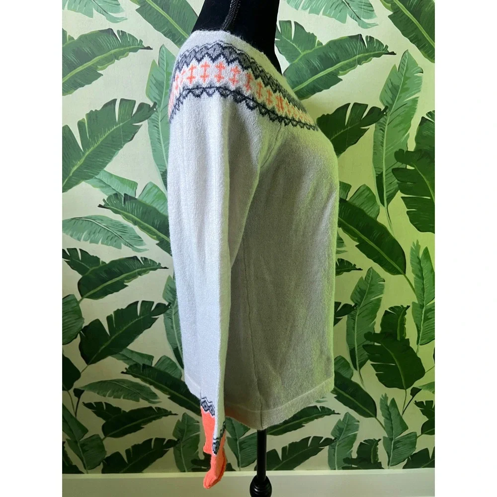 Unbranded Fair Isle Sweater Women Medium Gray Orange Navy Blue‎